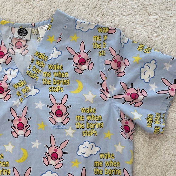 Jim Benton Happy Bunny Scrub Top - Picture 1 of 6